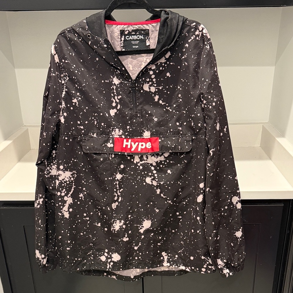 Carbon Hype Windbreaker Black and White Splatter Design Pullover. Size L - Picture 1 of 8